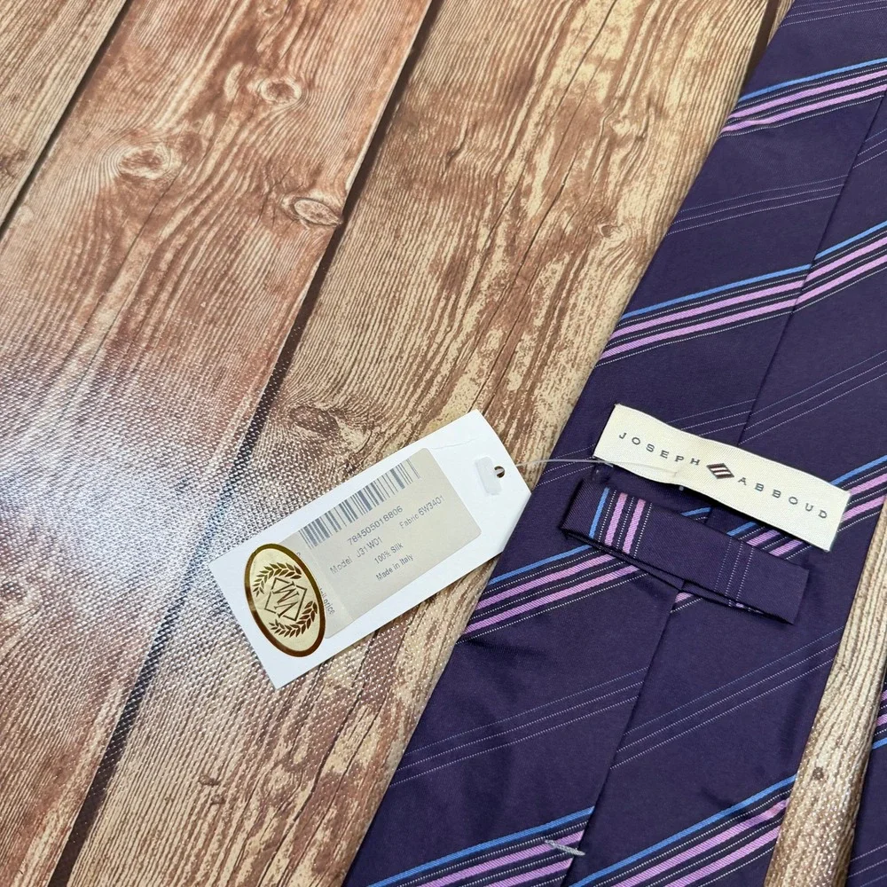 Joseph Abboud J31W01 Necktie Mens One Size Purple Striped Silk Italy